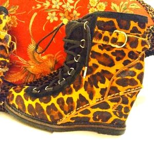 Diane Furstenberg Leopard Laceup Boots